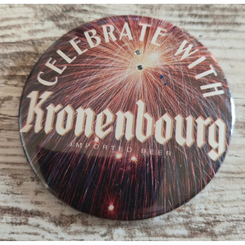 Vintage Kronenbourg Beer Light Up Pinback Button Fireworks Non Working 3 Inch